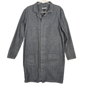 6397 Denim Work Coat Mid Length Railroad Tone on Tone Stripe Cotton Made USA S